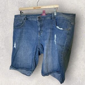 Pure Energy Jean Shorts Woman Size 24 Blue Distressed Bermuda Denim Distressed